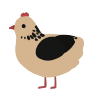 A beige and black chicken with a neck-speckle pattern