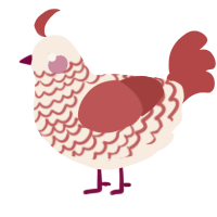 A cream and red chicken with a lace pattern