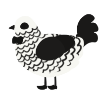 A white and sable chicken with a lace pattern
