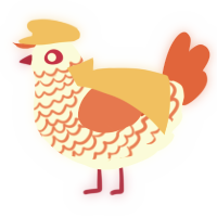 A white and vermilion chicken with a lace pattern