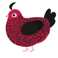 A crimson and sable chicken with a double-lace pattern