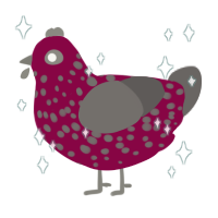 Zazel, a maroon and grey chicken with a speckle pattern