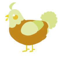 A ochre and lemon chicken with a head pattern