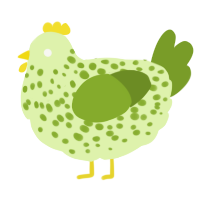 A apple and chartreuse chicken with a speckle pattern