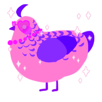 A pink and blurple chicken with a half-lace pattern