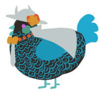 A mist and vermilion chicken with a double-lace pattern