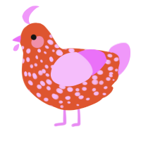 A vermilion and lavender chicken with a speckle pattern