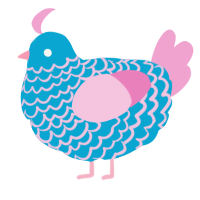 A cerulean and pink chicken with a lace pattern