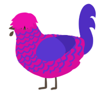 A fuchsia and indigo chicken with a lace pattern