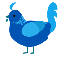 A ultramarine and sky chicken with a neck-speckle pattern