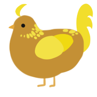 A gold and yellow chicken with a neck-speckle pattern