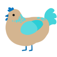 A beige and aqua chicken with a neck-speckle pattern