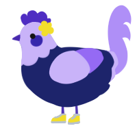 Des, a navy and lilac chicken with a head pattern