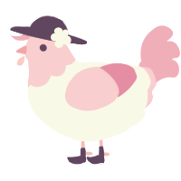 A white and pink chicken with a head pattern