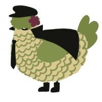 A beige and chartreuse chicken with a lace pattern