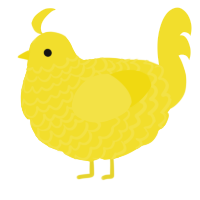 A yellow chicken with a lace pattern