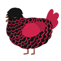 A black and crimson chicken with a lace pattern