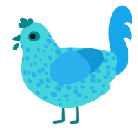 Blupee, a aqua and sky chicken with a speckle pattern