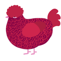 A maroon and crimson chicken with a double-lace pattern