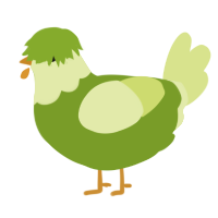 A chartreuse and lemon chicken with a head pattern
