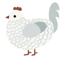 A white and silver chicken with a lace pattern