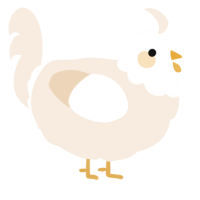 A cream chicken with a head pattern
