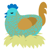 A aqua and gold chicken with a double-lace pattern