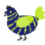 Glowfish, a navy and lime chicken with a bar pattern