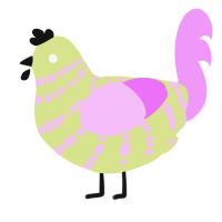 Fluttershy, a lemon and lavender chicken with a bar pattern