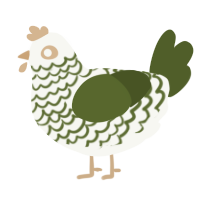 A white and olive chicken with a lace pattern