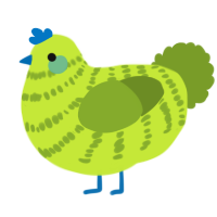A lime and chartreuse chicken with a bar pattern
