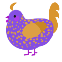 rapunzel, a blurple and orange chicken with a speckle pattern