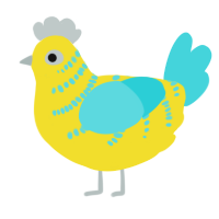 A yellow and aqua chicken with a half-bar pattern
