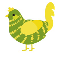 A chartreuse and yellow chicken with a bar pattern