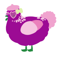 A plum and pink chicken with a neck-speckle pattern