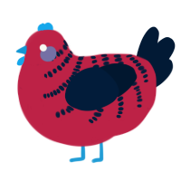 A crimson and tumblr chicken with a half-bar pattern