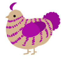 A beige and plum chicken with a bar pattern