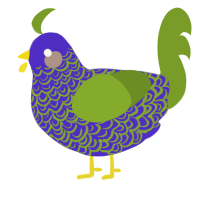 A indigo and chartreuse chicken with a double-lace pattern