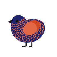 Voodoo, a navy and vermilion chicken with a lace pattern