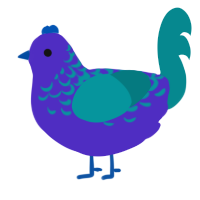 A indigo and teal chicken with a half-lace pattern