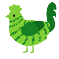 A grass and leaf chicken with a bar pattern