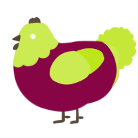 A maroon and lime chicken with a head pattern