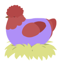 A lilac and red chicken with a head pattern