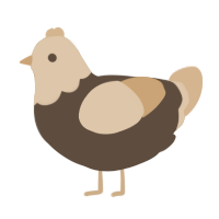 A bark and beige chicken with a head pattern