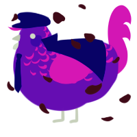A blurple and amethyst chicken with a half-lace pattern