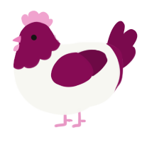 A white and wine chicken with a head pattern