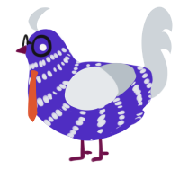 A indigo and mist chicken with a bar pattern