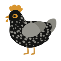 A black and ash chicken with a speckle pattern