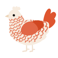 A cream and vermilion chicken with a lace pattern