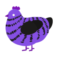 A blurple and sable chicken with a bar pattern